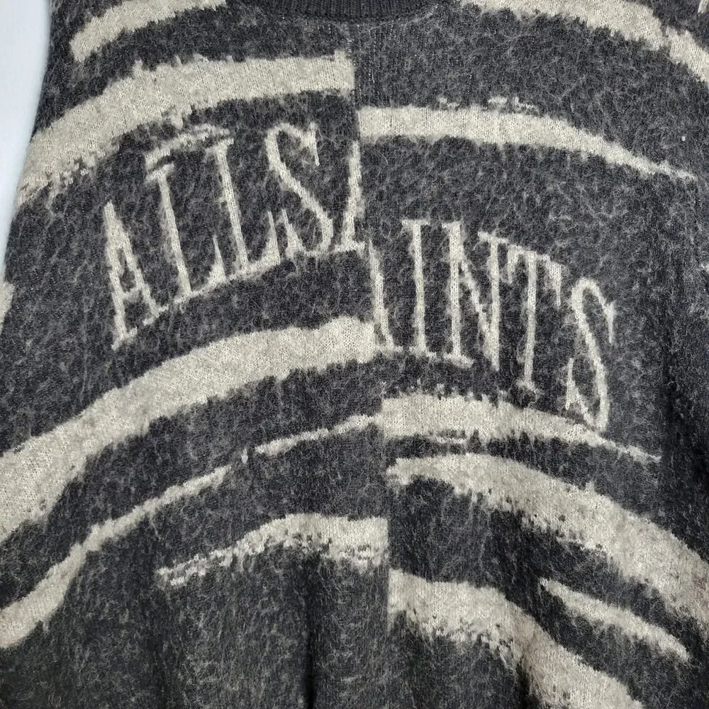AllSaints Ture Saints Crew Jumper Sweater XL Distressed Zebra Knit Wool Alpaca